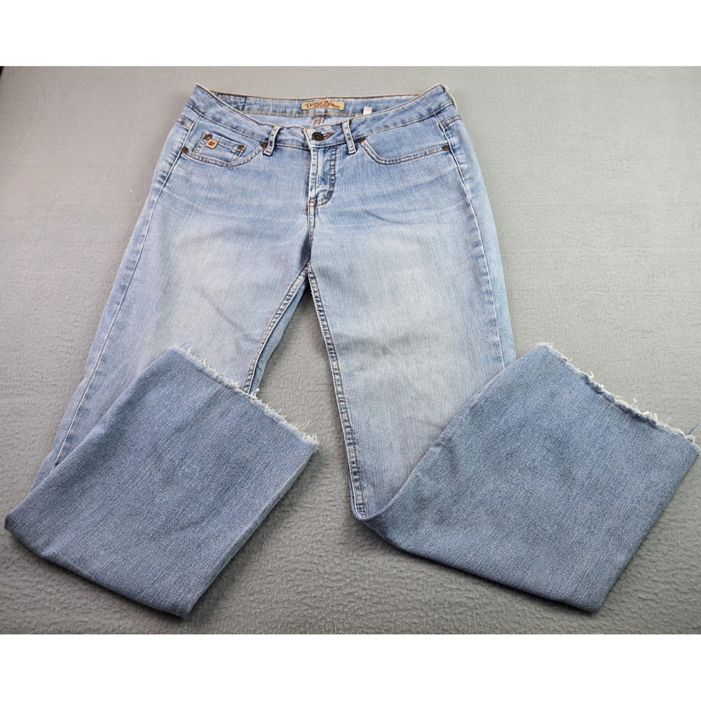 Paris Blues Light Wash Bootcut Flare Jeans (9) Stretch Raw Hem Y2K Low Rise